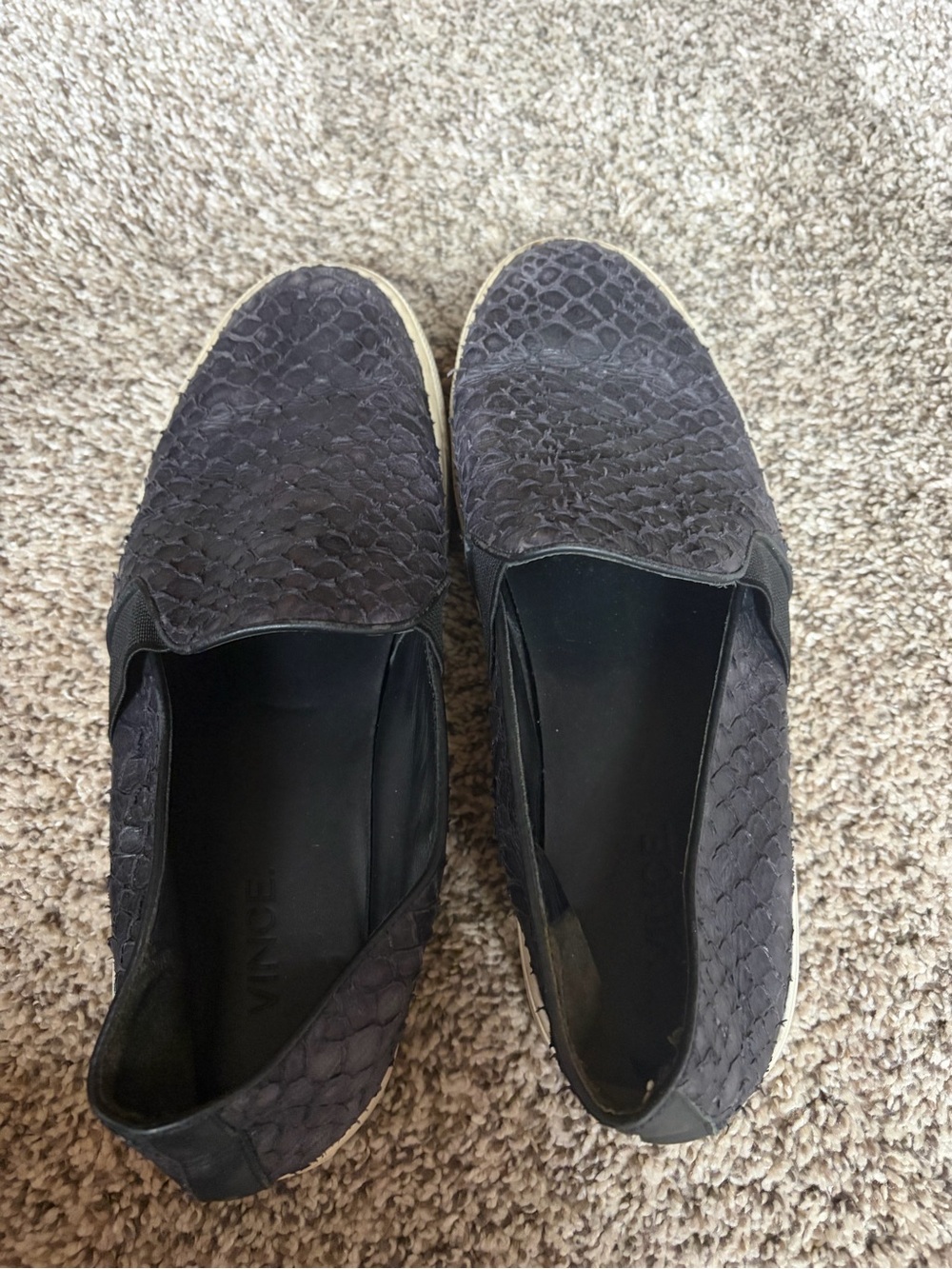 Vince Black Textured Slip-On Flats